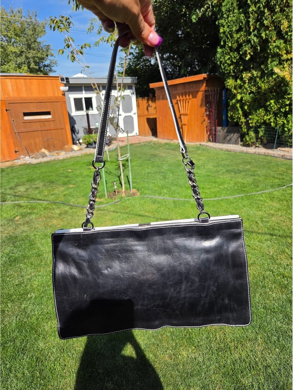 Vintage Paola by Perlina Black Genuine Leather Evening Frame Bag Clutch